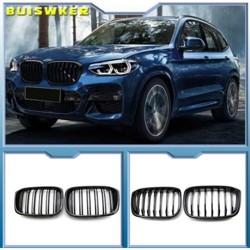 2Pcs Car Front Hood Kidney Grille Grill Mesh Glossy Black Racing Grills For-BMW X3 G01 X4 G02 2018 2019 2020