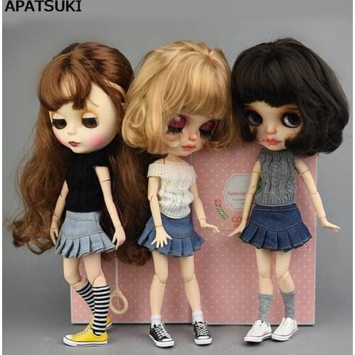 Blue Jeans Casual Wear Clothes For Blythe Doll Kids Toy A-line Skirt For Blyth Licca Doll Clothes 1/6 Doll Accessories