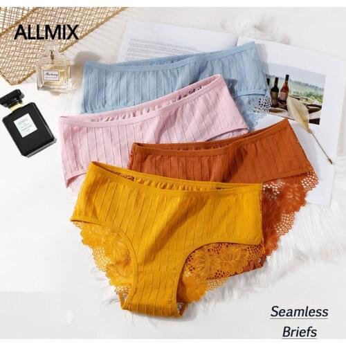 ALLMIX Sexy Womens Intimates Cotton Hollow Out Briefs Underwear Seamless Lace Panties Low Rise Comfort Underpants Lady Lingerie