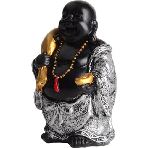 Resin Buddha Figurines Standing Lauging Monk Statues Car Ornaments