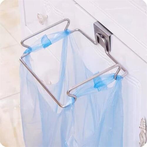 Stainless Steel Kitchen Trash Rack Cabinet Door Hook Door Garbage Bags Holder Closet Garbage Stand Support Storage Holder