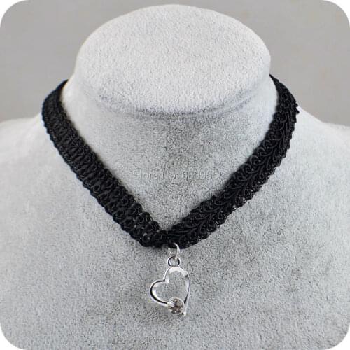 Trendy HOT Elegant Lace Choker Necklace Rhinestone Heart pendant necklace Women Girls Fashion Jewelry
