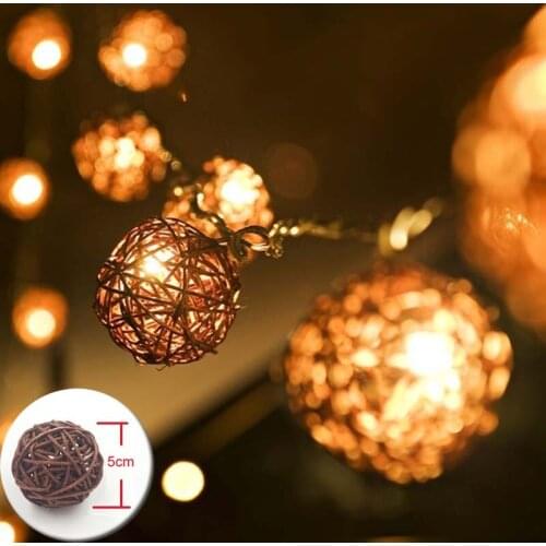 YIMIA 5m 20 Sepak Takraw Rattan Balls LED String Fairy Lights Brown Coffee Outdoor Christmas Wedding Party Decoration Lights