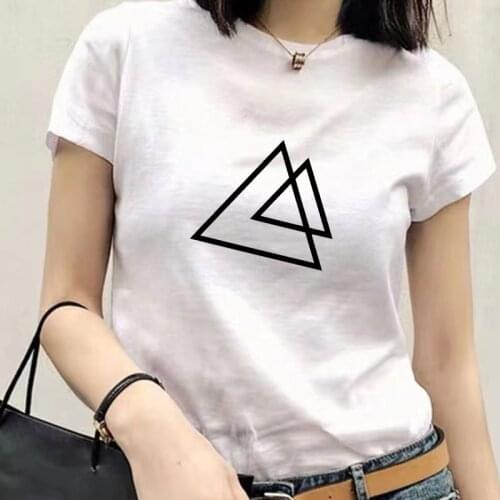 Oversized Women T Shirt Kawaii Cute Triangle Print Girls White Tshirts Fashion Aesthetic Tees Female Clothing White T-Shirts