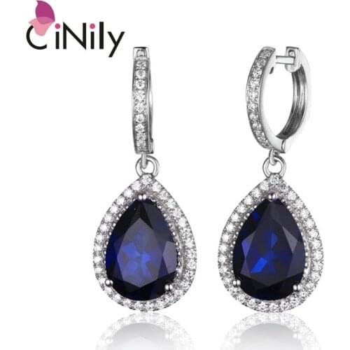 CiNily Genuine Sapphire Cubic Zirconia 925 Sterling Silver Earring for Women Fine Jewelry Wedding Drop Earrings SE036