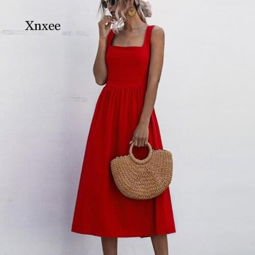 Summer Elegant Beach Robe Midi Dress Women Sexy Strap Sexy Backless Party Red Dresses Women Vestidos De Fiesta