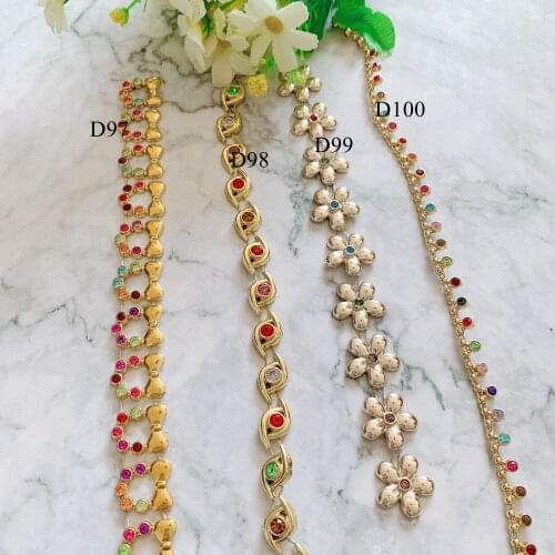 1Yard Rhinestone Plastic Chain Plated Gold Sew On Trim for DIY Wedding Costume Applique Jewelry Craft Accessories D97-100