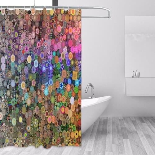 100% Polyester Waterproof Fabric Shower Curtain Mini Mandala Pattern Decorative Bathroom Curtain with 12 Hooks