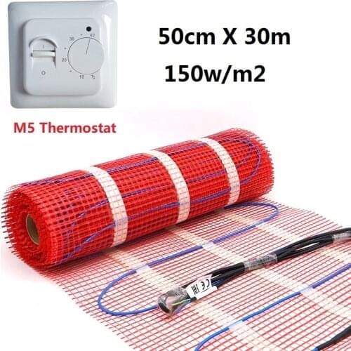 15m2 Warm Floor Heating Mat Kits 150w/m2 50cmX30m Under Tile Snow Melting With Thermostat