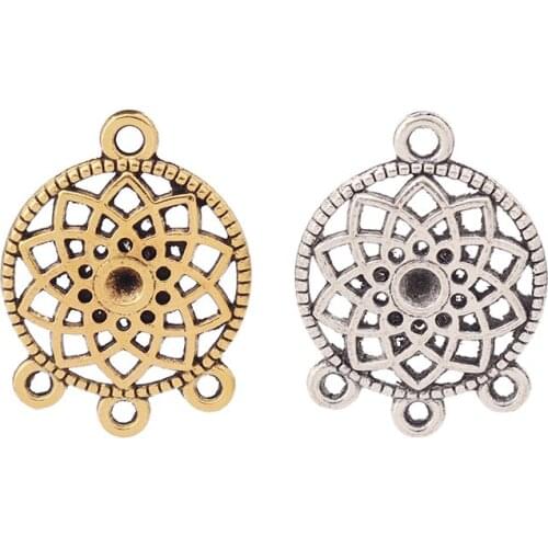 20 x Tibetan Silver/Gold Tone Dream Catcher Connector Charms Pendants Bohemia Boho for DIY Earring Jewelry Making 24x18mm