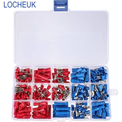 200 pcs Red Blue Connectors Terminals Insulated Spade Bullet Ring Connectors Crimp Electrical Cable Wire Terminals Kit