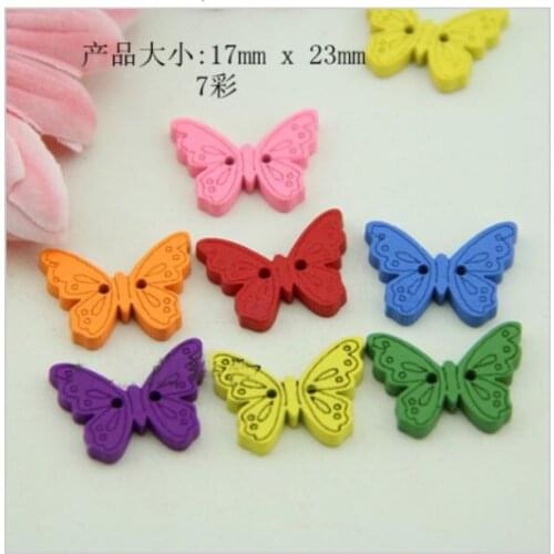 300pcs 2 hole butterfly wood sewing buttons 7 colors painting buttons DIY decoration free shipping 2016010605
