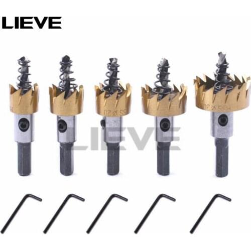 5Pcs HSS Carbide Tip Core Drill Bit Hole Saw Opener Set High Speed Stainless Steel Alloy Metal Sheet Reamer 16/18.5/20/25/30mm