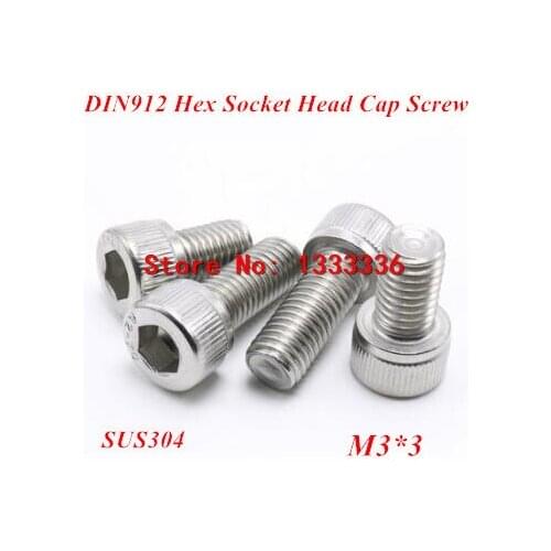 500pcs M3*3 Hex socket head cap screw, DIN912 304 stainless steel Hexagon Allen cylinder bolt, cup screws