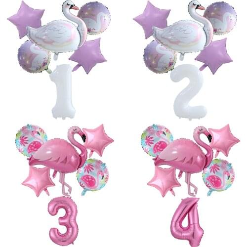 6pcs/Set Large white swan flamingo Balloon 30inch white Pink Number Balloon 1-9 Girls Birthday Baby Shower Wedding Party Decor