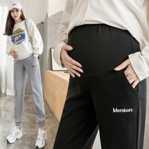 912# Maternity Pants Spring Autumn Letter Printing Support Abdomen Elastic Waist Belly Support Pants wide-legged pants