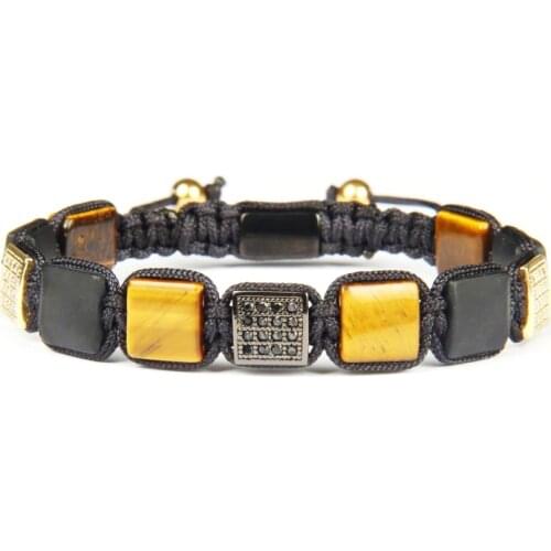 Ailatu 10x10mm Natural Stone Square Flatbed Macrame Bracelets Provide Logo Engrave service By Laser on Back Bead