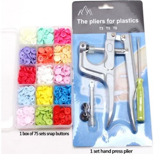 Free Shipping 1 Set of Button Fastener Snap Plier & 1 box of 75Set T5 Snap plastic Resin Buttons hand press tool Pliers004