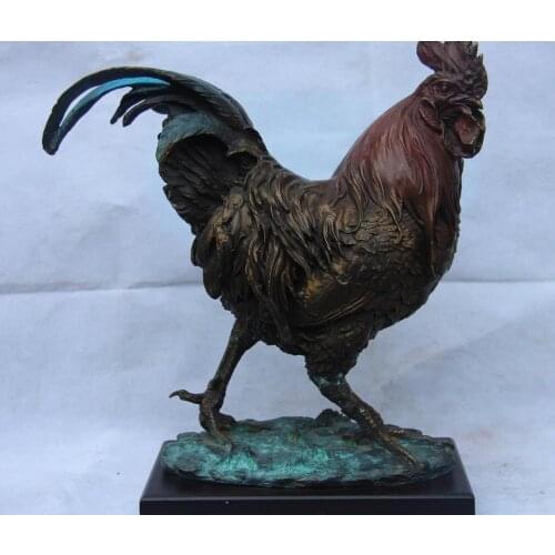 Free shipping China Bronze Copper Carved Animal Painted chanticleer cock rooster Art Sculpture