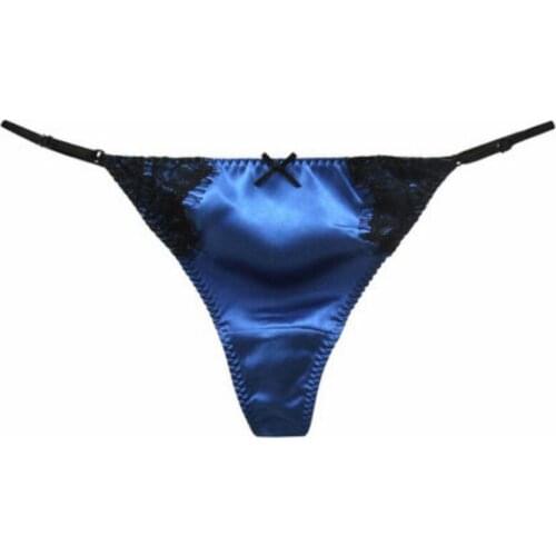 Bogeda G-string Women 100% Natural Silk Sexy Underwear Blue Pink Purple Lace Underpants Free Shipping