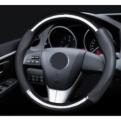 Carbon Fiber Car Steering Wheel Cover M Sport For BMW Auto Steering Wheel Dia 38cm Soft Leather Cover For Ford Focus