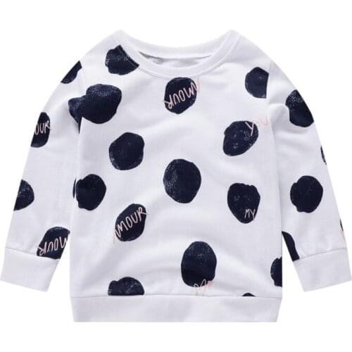Little Maven New Autumn Spring Children White Dots Letters Printed Cotton Terry Full- sleeved O-neck Girls Hoodies