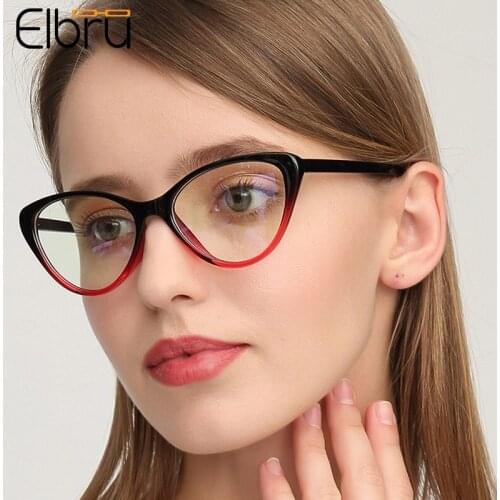 Elbru Retro Fashion Cat Eye Glasses Frame Men Women Optical Eyewear Ultralight Clear Lens Plain Spectacles For Male And Female