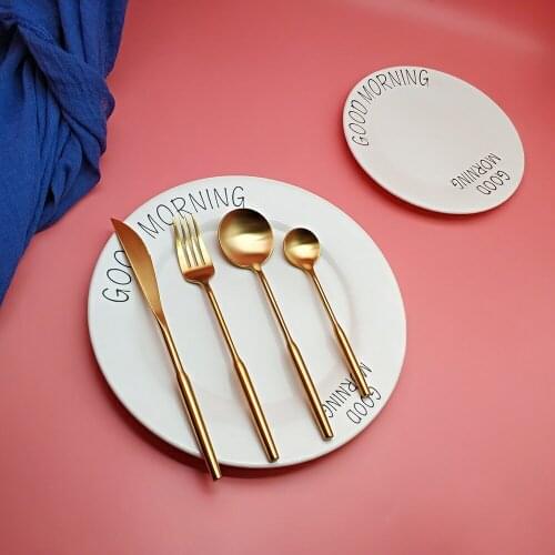 Hot Sale 4 pcs Gold Houston Dinnerware 304 Stainless steel Knife Fork Spoon Cutlery Kitchen Food Tableware Flatware Dining Set