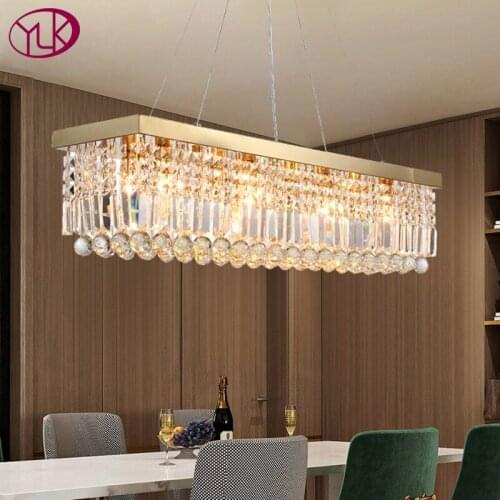 Dining room decro crystal chandelier luxury modern gold hanging light fixture rectangle kitchen island led cristal lustre