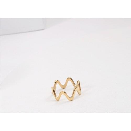 INSCHIC Free Shipping Golden Simple Minimalist Geometric Wave Finger Rings For Women Girl Stainless Steel Luxury Fashion Jewelry
