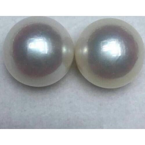 Classic AAAA pair of 11-12mm south sea round white pearl half drilled