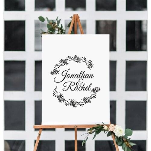 Beautiful wedding wreath wall stickers custom name wall decals home decor for living room wedding vinyl art mural DW11292