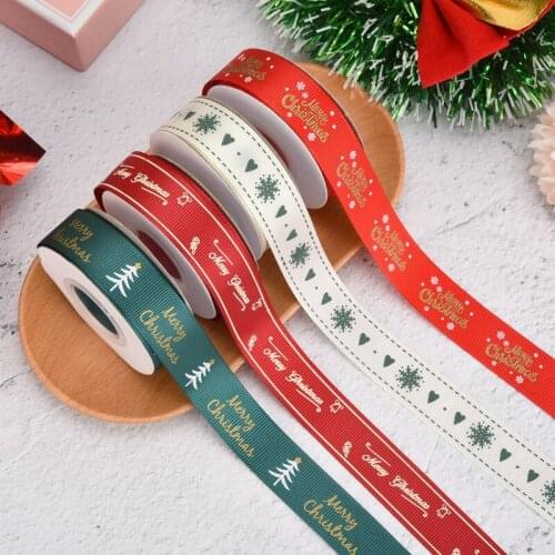 25 Yards 10mm Christmas Ribbon Printed Grosgrain Ribbons Handmade Gift Wrap Party Wedding Decorative Decoration Hair Bows DIY