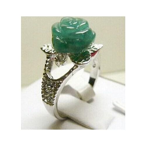 Hot sell Green Natural stone White Rose Flower Ring Size 6-9 Bridal jewelry