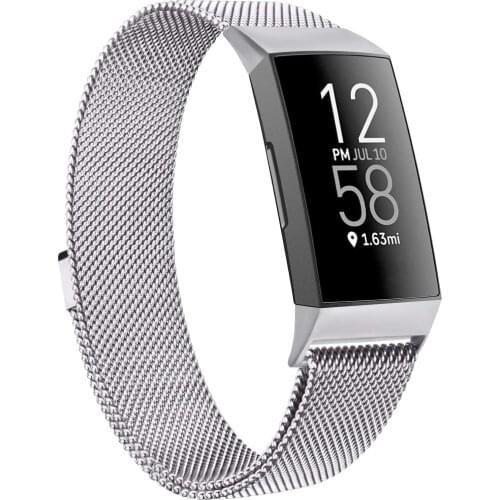 Metal Replacement Strap Compatible with Fitbit Charge 3 Strap/Fitbit Charge 4 Strap, Adjustable Stainless Steel Wristband