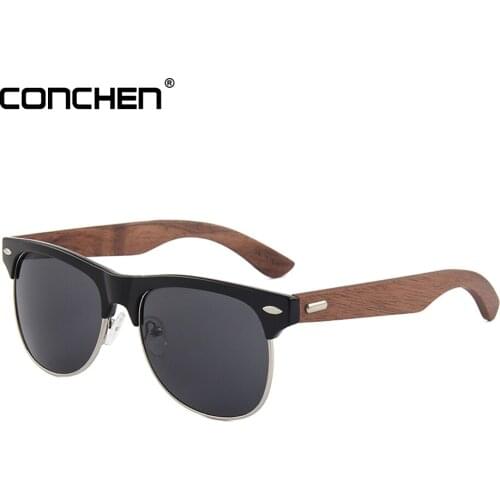 CONCHEN Real zebra wood Sunglasses Men Polarized Black Sunglass Male UV400 Sun Glasses Driver Goggles Wooden Eyewear Shades