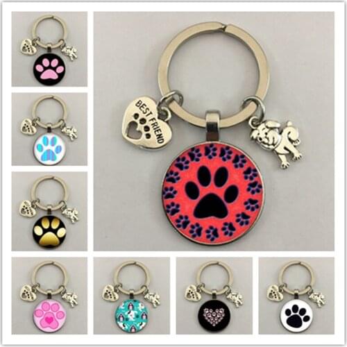 Super cute puppy footprints keychain cat footprints keychain best friends heart-shaped pendant car keychain pendant jewelry