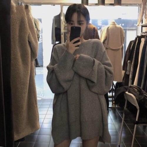 GOOHOJIO 2020 New Loose Oversized Pullover Sweater Women Autumn Winter V-neck Sweaters Women Solid Color Ladies Thicken Sweater