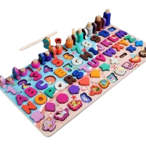 Montessori Educational Wooden Toys Children BusyBoard Math Fishing Childrens Wooden Preschool Montessori Toy Counting Geometry