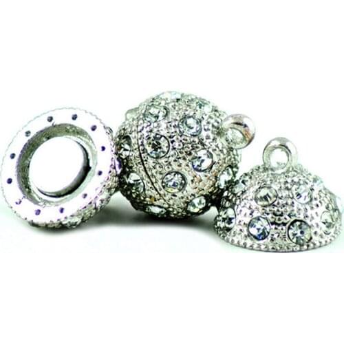 Wholesale 8-16mm Single Row Silver Round Magnetic Ball Clasp with Crystal Beads