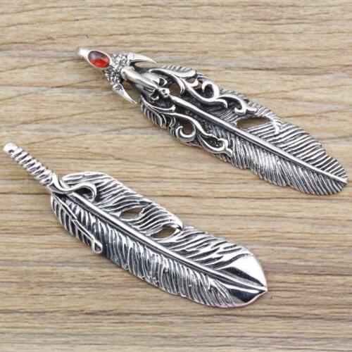 Punk High Handmade Thai Silver Jewelry Personality Men Women Sterling Silver Feather Necklace Pendant