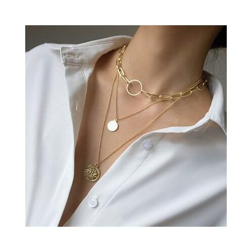 Hot Steampunk Necklaces for Women Multi-layers Gold Cuban Neck Chain Round Lock Coins Pendants Necklaces Christmas Dropship