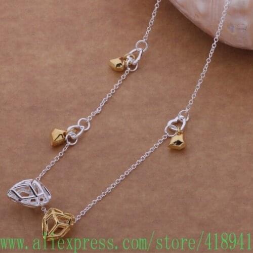 Silver Plated Necklace, Silver Plated fashion jewelry Golden beads necklace love /ercanija bseakjla AN555