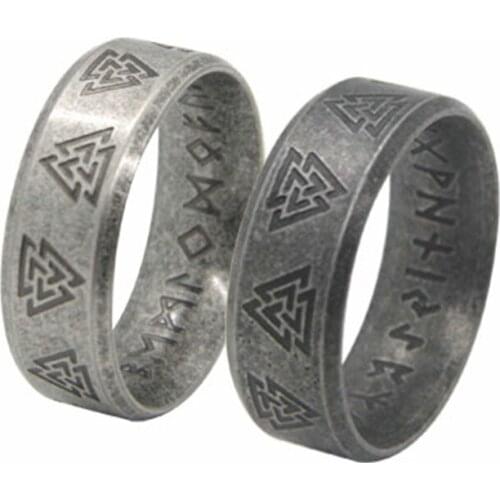 Drop Ship Unisex 2 Colors Double Letters Rune Words Ring 316L Stainless Steel Cool Amulet Rune RETRO Viking Ring