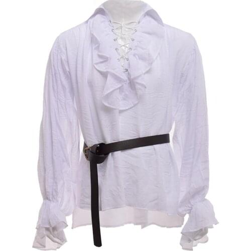 Mens Pirate Shirt Vintage Medieval Renaissance Vampire Captain Bandage Ruffles Shirts Costume