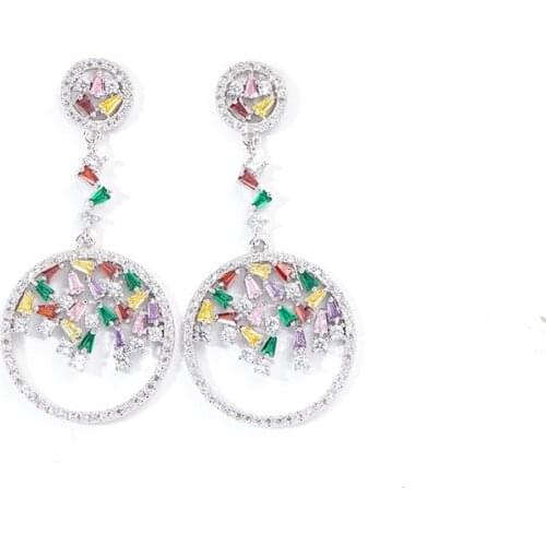 Karopel New Fashion Colorful Bohemia CZ Round Pendant Brincos Dangle Drop Earring for Women Wedding Jewelry for Christmas Gift