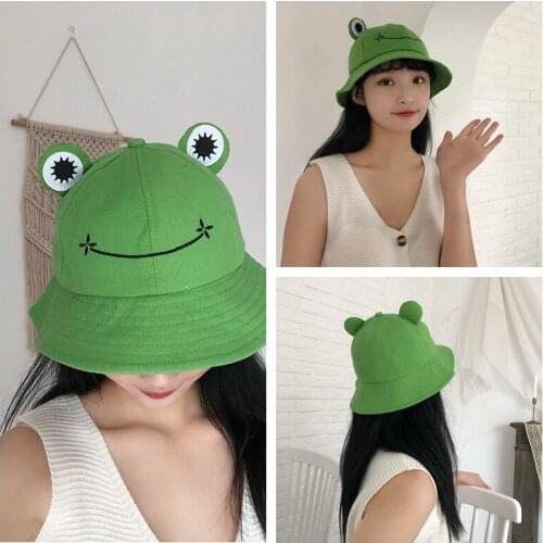 Cute Frog Cartoon Bucket hat Mens Womens Fisherman Cap Outdoor Parent-Child Travel Sunshade Beach Sun Hats Popular Couple Cap