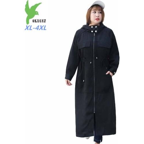Large size Hooded Trench Coat Women 2019 Spring Autumn Long Windbreaker Female Fashion Casual Coat Belt Slim Zipper Trench G45
