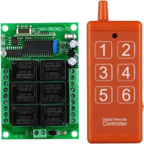 Universal 433mhz DC 12V 6 channel RF Wireless radio Remote Control switch system Receiver Transmitter lighting power on