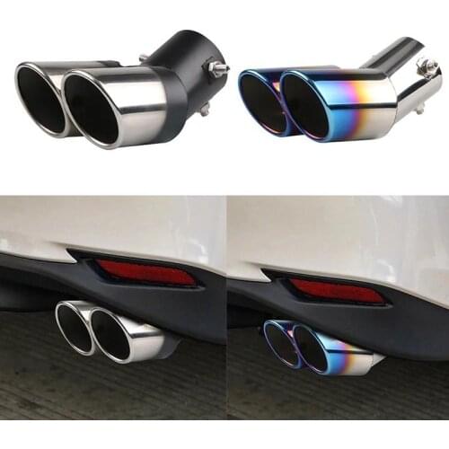 Universal Auto Muffler Silencer Dual Outlet Car Exhaust Tip Stainless Steel Slant Rolled Edge Black Silver Anti-resistance Pipe